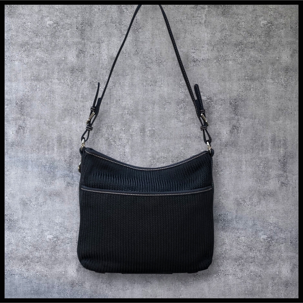 THE SAK Woven Knit Y2K Zipper Shoulder Bag Purse Black Green Blue Diamond Lining - Picture 4 of 13